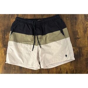 French Connection Mens Colorblock Swim Trunks Navy, Green, White Size M